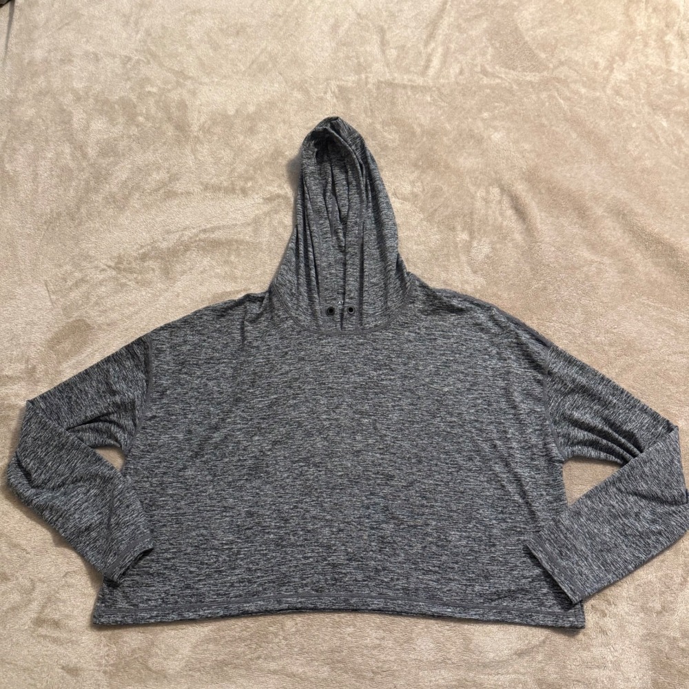 Athleta Womens Gray Space Dye Cropped Hoodie Relaxed Fit Pullover Top Size S